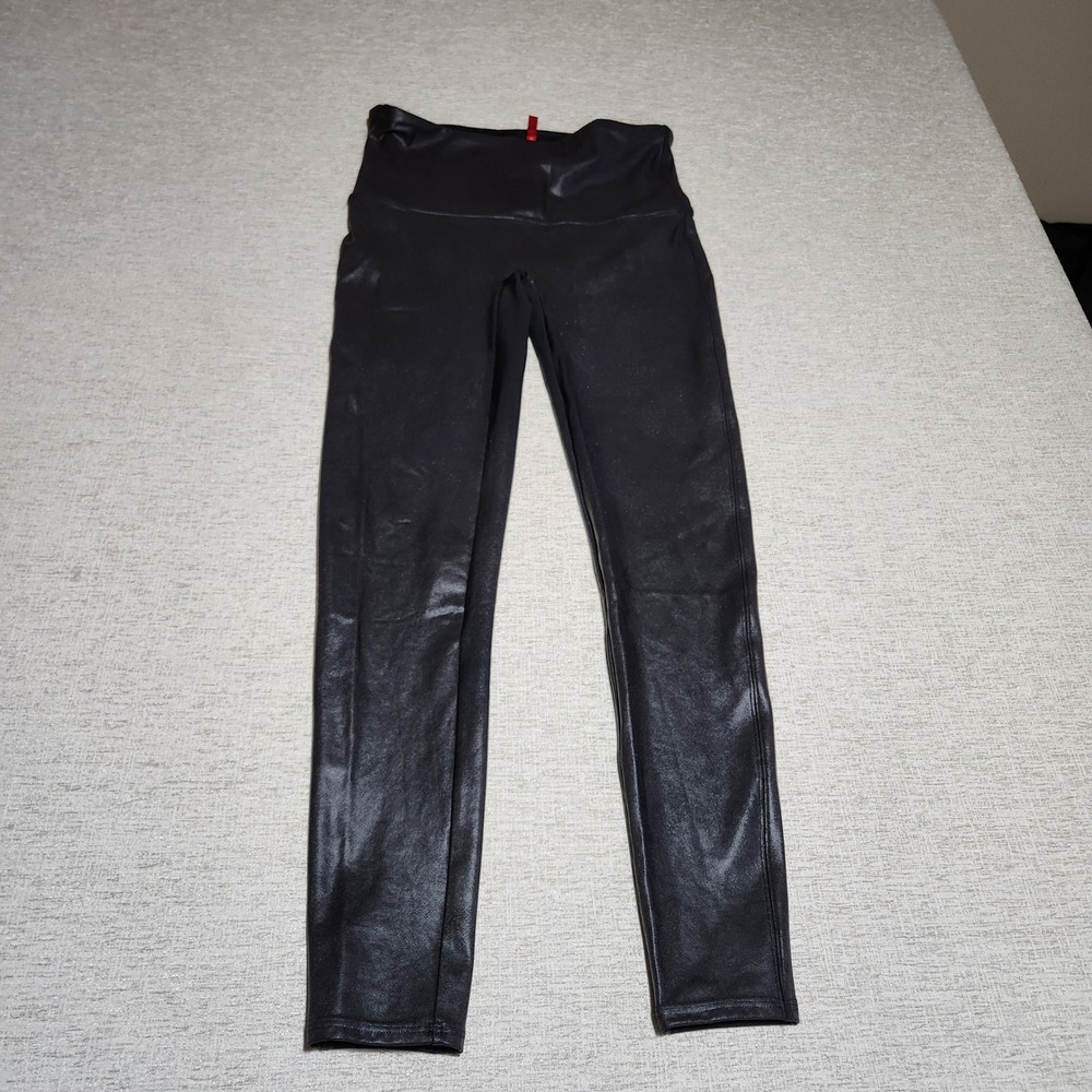 Spanx Faux Leather Leggings Womens XL Black High Rise Shaping Slim Fit